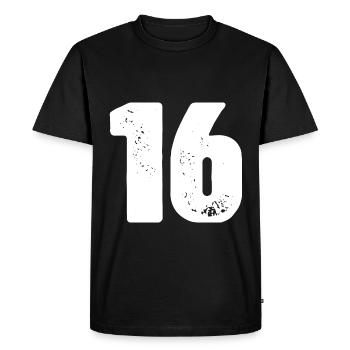 16 Maillot numéro - T-shirt Premium bio Homme - noir - Devant - Nico (187cm)