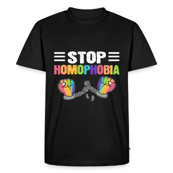 Halte à l’homophobie LGBTQ - T-shirt Premium bio Homme - noir - Devant - Nico (187cm)