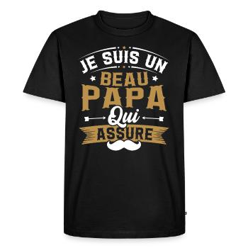 Je suis un Beau papa qui assure cadeau beau-papa - T-shirt Premium bio Homme - noir - Devant - Nico (187cm)