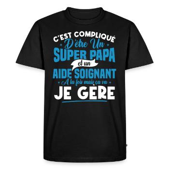 Un super papa et un aide soignant - T-shirt Premium bio Homme - noir - Devant - Nico (187cm)