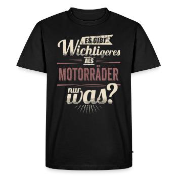 Es gibt wichtigeres als Motorrad - RAHMENLOS retro - Männer Premium Bio T-Shirt - Schwarz - Vorne - Nico (187cm)
