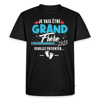 Je Vais Être Grand Frère 2023 - T-shirt Premium bio Homme - noir - Devant - Nico (187cm)