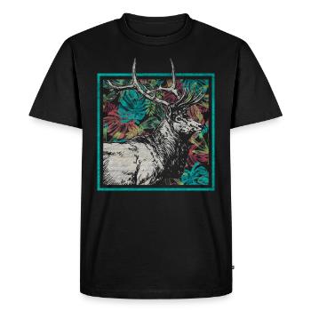Cerf, cerf, élan, bois, animal, forêt, animal, forêt, cadeau - T-shirt Premium bio Homme - noir - Devant - Nico (187cm)