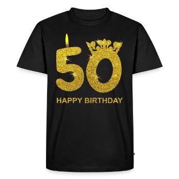 50th Birthday HAPPY BIRTHDAY Gold Gift - Men's Premium Organic T-Shirt - black - Front - Nico (187cm)