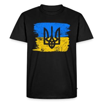 Ukraine War - Trident in front of Ukrainian flag - Men's Premium Organic T-Shirt - black - Front - Nico (187cm)