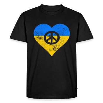Ukraine War - Peace Sign in Heart - Men's Premium Organic T-Shirt - black - Front - Nico (187cm)