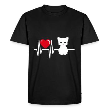 Cute cat graphic with heart line and heart - Men's Premium Organic T-Shirt - black - Front - Nico (187cm)