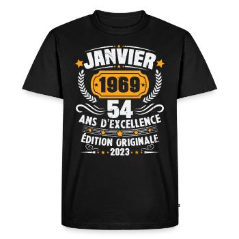 Cadeau D'anniversaire 54 Ans Janvier 1969 Vintage - T-shirt Premium bio Homme - noir - Devant - Nico (187cm)