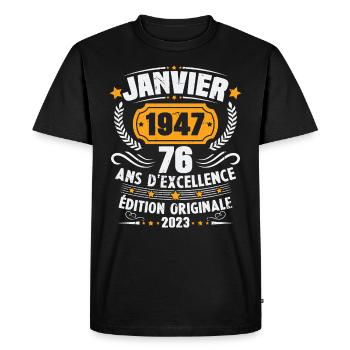 Birthday Gift 76 Years January 1947 Vintage - Men's Premium Organic T-Shirt - black - Front - Nico (187cm)