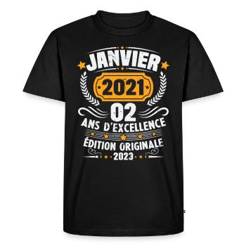 Cadeau D'anniversaire 2 Ans Janvier 2021 Vintage - T-shirt Premium bio Homme - noir - Devant - Nico (187cm)