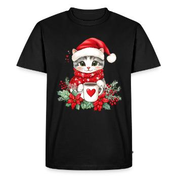 Cat Coffee Christmas Decoration Women Men Children - Men's Premium Organic T-Shirt - black - Front - Nico (187cm)