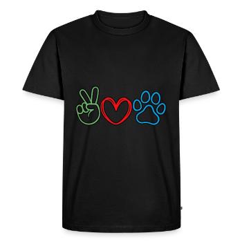 Friede. Ich liebe Hunde. - Männer Premium Bio T-Shirt - Schwarz - Vorne - Nico (187cm)
