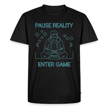 Pause Reality - Entrez dans le jeu - T-shirt Premium bio Homme - noir - Devant - Nico (187cm)