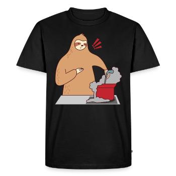 Paresseux cuisinant, s'endormant, ironique, - T-shirt Premium bio Homme - noir - Devant - Nico (187cm)