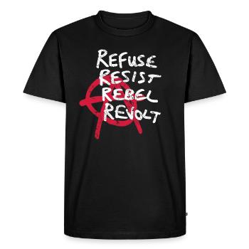 Refus, résistance, rébellion et rébellion - T-shirt Premium bio Homme - noir - Devant - Nico (187cm)