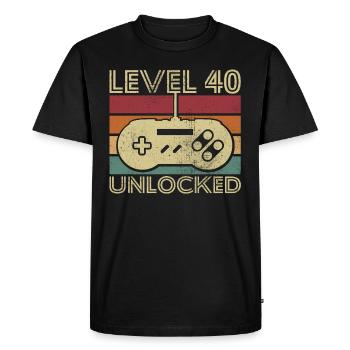 Level 40 unlocked Birthday Gift 40 years - Men's Premium Organic T-Shirt - black - Front - Nico (187cm)