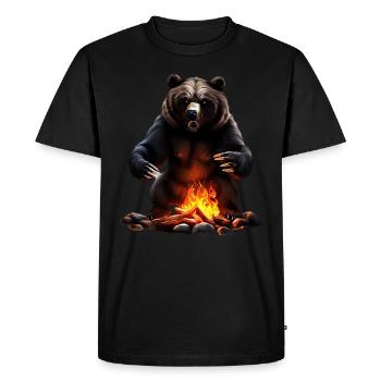 Ours confortable au feu de camp - T-shirt Premium bio Homme - noir - Devant - Nico (187cm)
