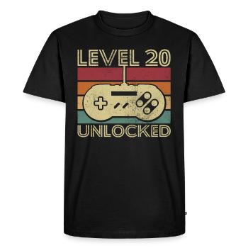 Level 20 unlocked Cadeau D anniversaire 20 ans - T-shirt Premium bio Homme - noir - Devant - Nico (187cm)