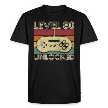 Level 80 unlocked Birthday Gift 80 years - Men's Premium Organic T-Shirt - black - Front - Nico (187cm)