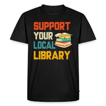 Soutien Bibliothèque, Amoureux de la bibliothèque - T-shirt Premium bio Homme - noir - Devant - Nico (187cm)