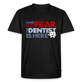Der Zahnarzt ist hier - Männer Premium Bio T-Shirt - Schwarz - Vorne - Nico (187cm)