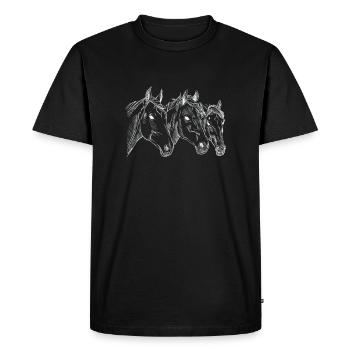 Têtes de chevaux dessinés à la main, illustration, cavalier - T-shirt Premium bio Homme - noir - Devant - Nico (187cm)