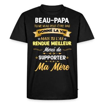 Beau papa humour parfait beau-père - T-shirt Premium bio Homme - noir - Devant - Nico (187cm)