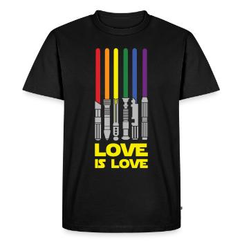 Lightsaber Rainbow, Love Is Love - Men's Premium Organic T-Shirt - black - Front - Nico (187cm)