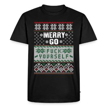 merry go fuck yourself xmas sweater - Men's Premium Organic T-Shirt - black - Front - Nico (187cm)