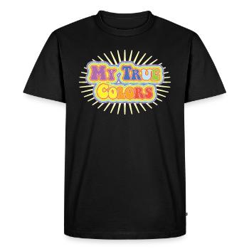 Mes vraies couleurs : arc-en-ciel sur jaune vintage - T-shirt Premium bio Homme - noir - Devant - Nico (187cm)