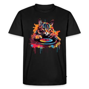 Vinyle coloré Cat Vinyl Record Turntable - T-shirt Premium bio Homme - noir - Devant - Nico (187cm)