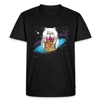 Cat kitten persian cat space pizza gift - Men's Premium Organic T-Shirt - black - Front - Nico (187cm)
