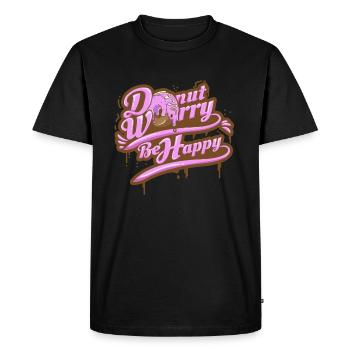 Donut Worry Be Happy Quote Funny Text Quote - Men's Premium Organic T-Shirt - black - Front - Nico (187cm)