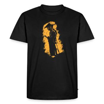 Samurai Silhouette Robe Straw Hat Asia Katana - Men's Premium Organic T-Shirt - black - Front - Nico (187cm)