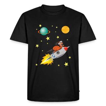 Escargot avec fusée voyageant dans l'espace - T-shirt Premium bio Homme - noir - Devant - Nico (187cm)