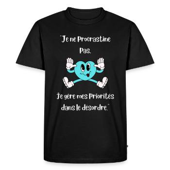 Humour travail collègue procrastination - T-shirt Premium bio Homme - noir - Devant - Nico (187cm)
