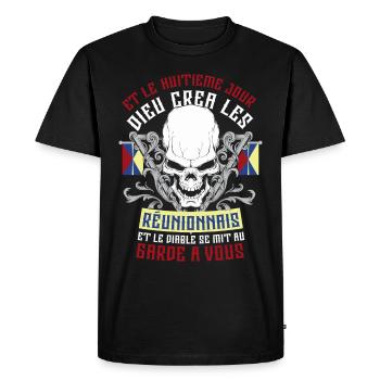 Réunion 8ème Jour - T-shirt Premium bio Homme - noir - Devant - Nico (187cm)