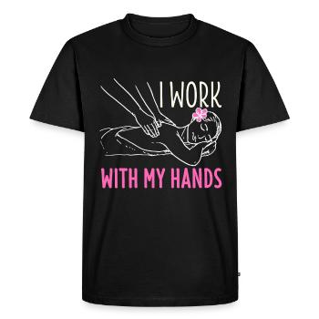 Chemise de massage thérapeutique cadeau de physiothérapeute - T-shirt Premium bio Homme - noir - Devant - Nico (187cm)