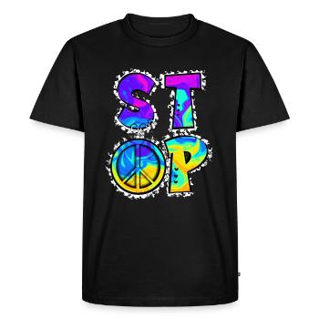 Stop à la guerre - Paix - T-shirt Premium bio Homme - noir - Devant - Nico (187cm)