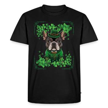St Patricks Day French Bulldog And Shamrocks - Men's Premium Organic T-Shirt - black - Front - Nico (187cm)