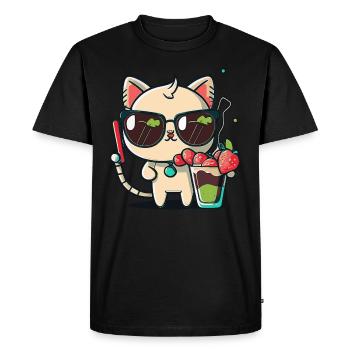 Cat with sunglasses and cocktail - Men's Premium Organic T-Shirt - black - Front - Nico (187cm)