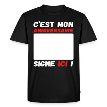C' est mon anniversaire humour livre d' or cadeau - T-shirt Premium bio Homme - noir - Devant - Nico (187cm)