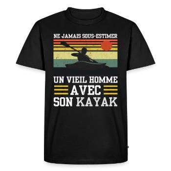 Ne jamais sous-estimer un vieil homme avec kayak - T-shirt Premium bio Homme - noir - Devant - Nico (187cm)