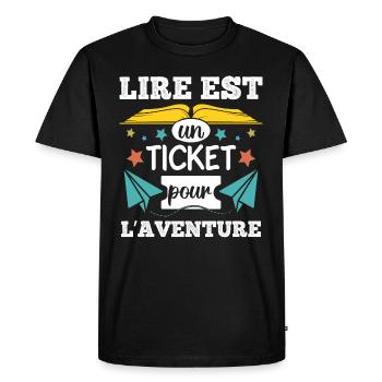 Lire est un ticket pour l' aventure cadeau livre - T-shirt Premium bio Homme - noir - Devant - Nico (187cm)