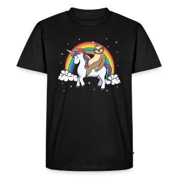 Sloth Unicorn Rainbow Riding Funny Gift - Men's Premium Organic T-Shirt - black - Front - Nico (187cm)