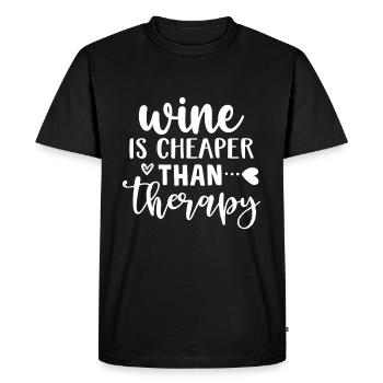 Wine Is Cheaper Than Therapy Lustiger Wein Spruch - Men's Premium Organic T-Shirt - black - Front - Nico (187cm)