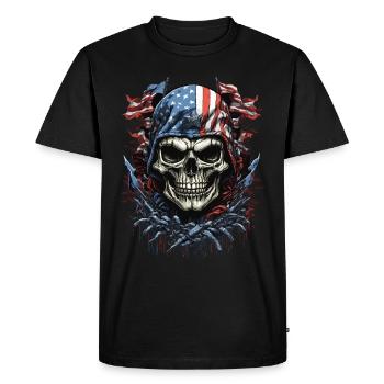 Drapeau d’honneur des États-Unis : Crâne patriotique - T-shirt Premium bio Homme - noir - Devant - Nico (187cm)
