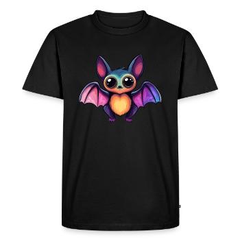 Chauve-souris colorée avec de grands yeux - T-shirt Premium bio Homme - noir - Devant - Nico (187cm)