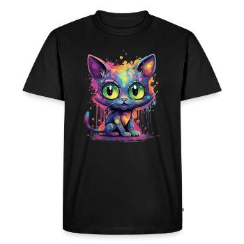 Chat néon coloré - T-shirt Premium bio Homme - noir - Devant - Nico (187cm)