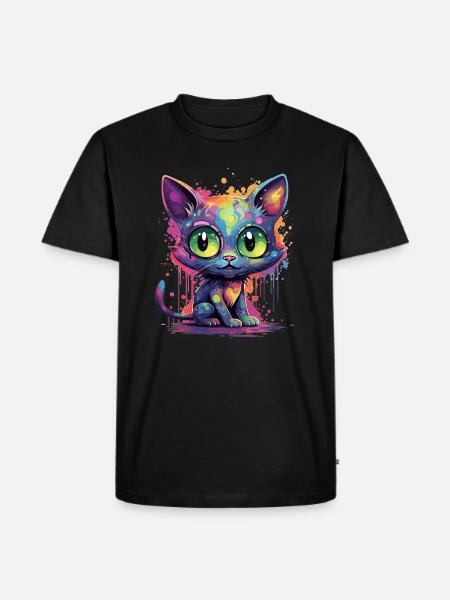 Bunte Neon Katze - Männer Premium Bio T-Shirt - Schwarz